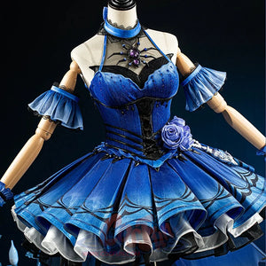 Identity V Truth & Inference Grace cosplay costume bodice detail sets a blue rose against the skirt.