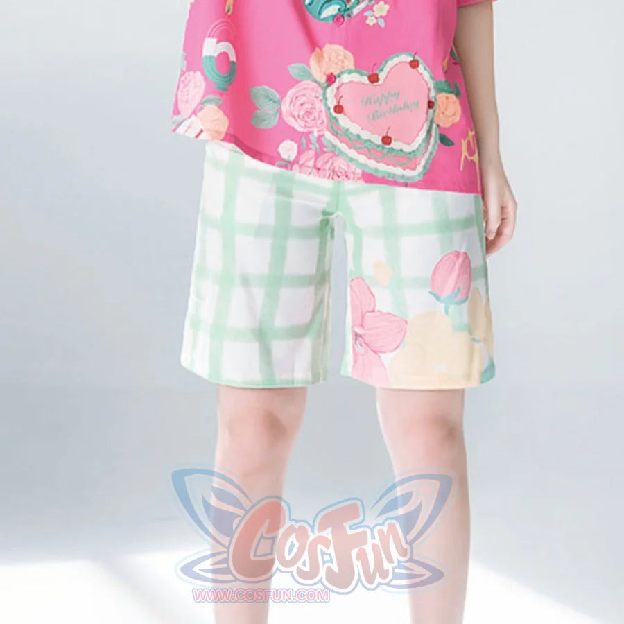Summer Daily Vintage Loose Lolita Printed Shirt and Shorts Shorts / S