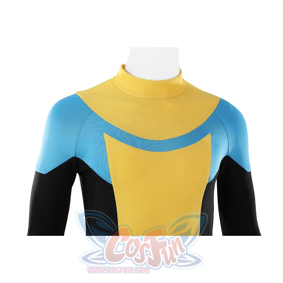 Invincible Mark Grayson cosplay costume upper body with yellow neck, light blue panels and black sleeves.