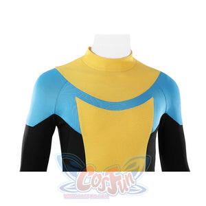 Invincible Mark Grayson cosplay costume upper body with yellow neck, light blue panels and black sleeves.