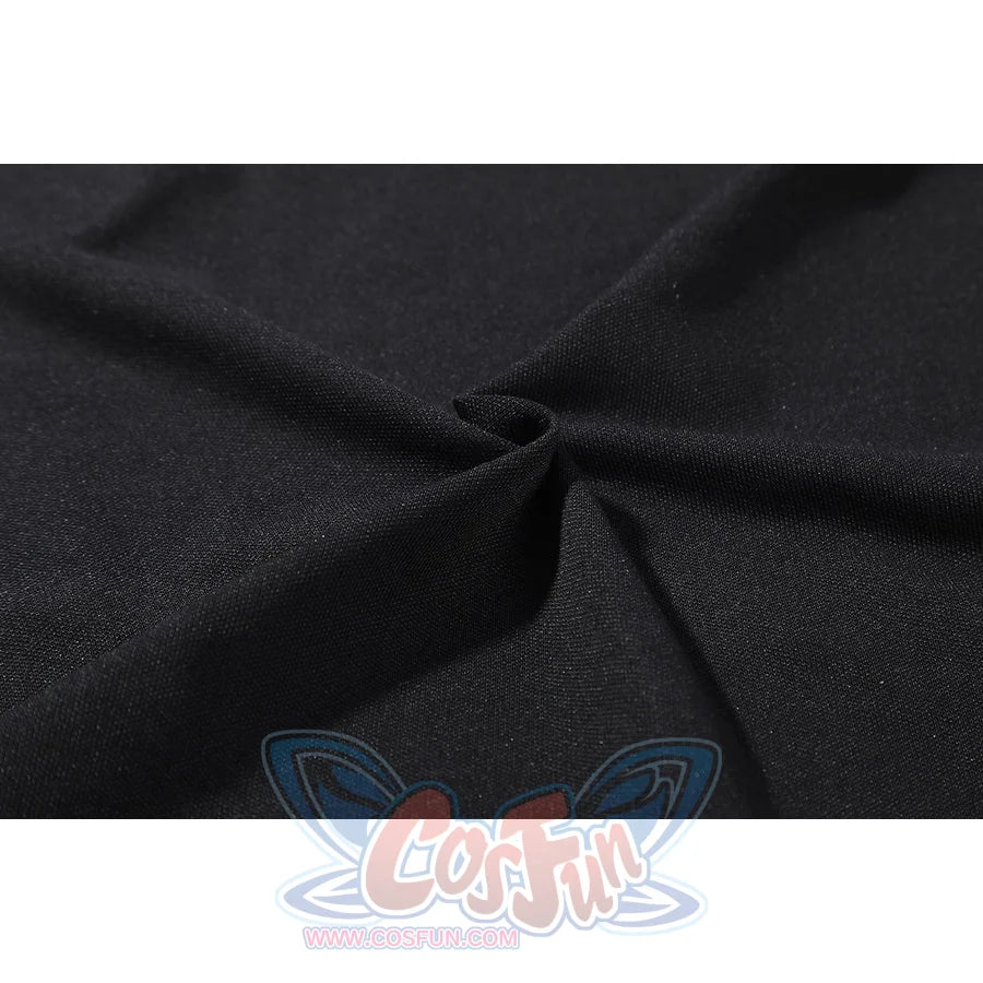 Invincible Mark Grayson cosplay costume close-up centers black textured fabric and visible weave.