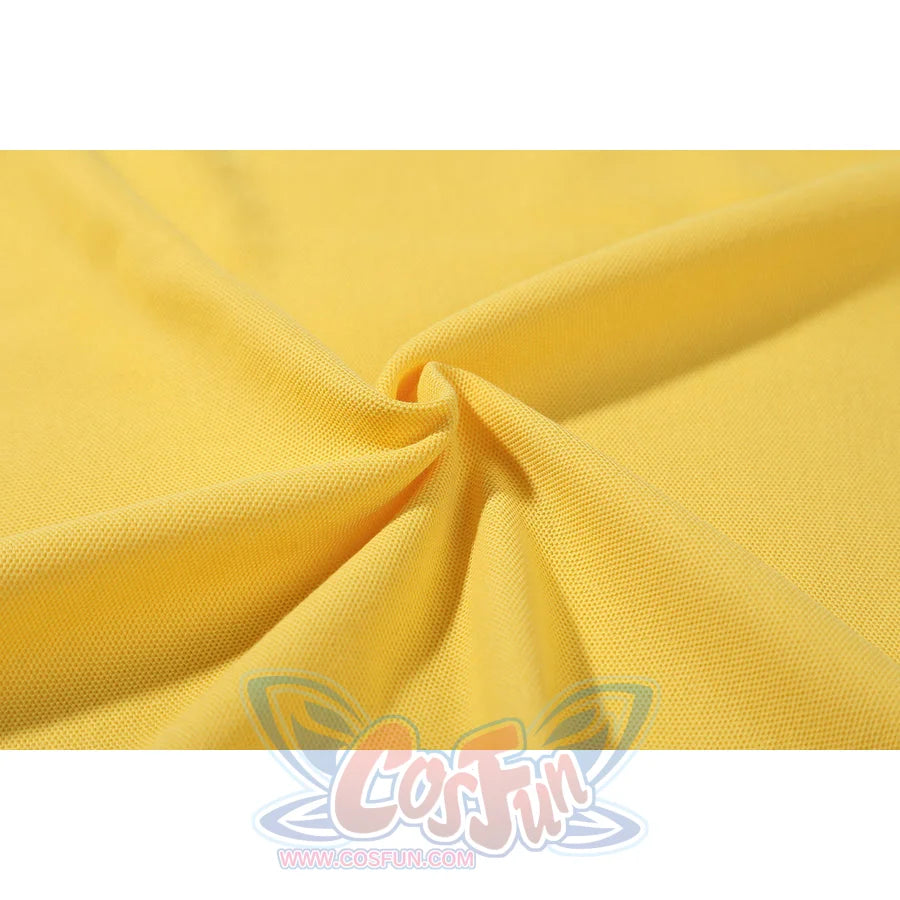 Invincible Mark Grayson cosplay costume pairing yellow textured knit fabric with soft folds.
