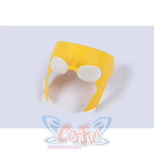 Invincible Mark Grayson cosplay costume mask in bright yellow with circular white mesh eye lenses.