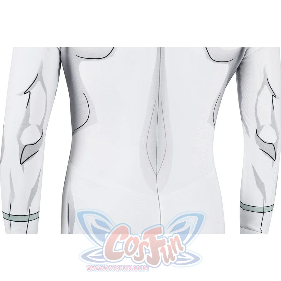 Invincible Mark Grayson cosplay costume back torso detail traces printed lines through the white bodysuit.