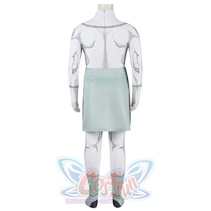 Invincible Mark Grayson cosplay costume reveals the waist wrap and white bodysuit pattern from behind.