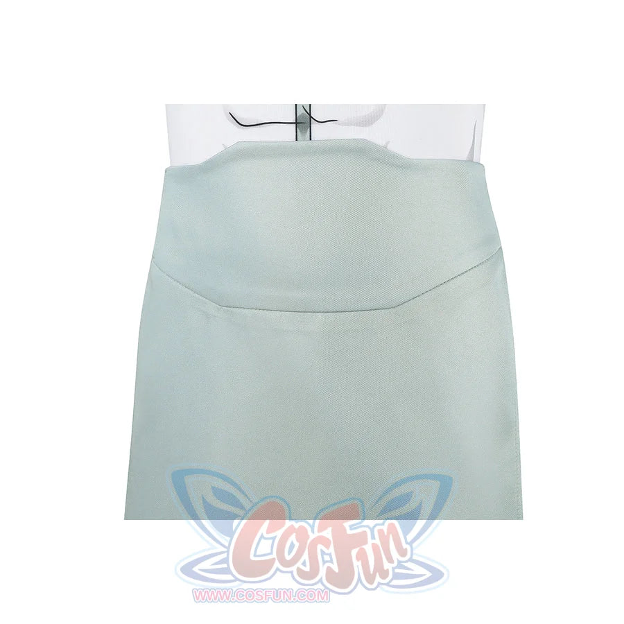 Invincible Mark Grayson cosplay costume waist wrap detail smooths pale green fabric across the front panel.