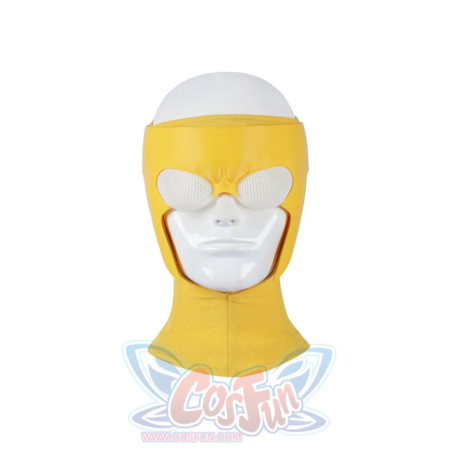 Invincible Mark Grayson cosplay costume yellow cowl with white mesh eyes and a matching yellow leatherette brow band.