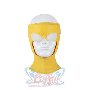 Invincible Mark Grayson cosplay costume yellow cowl with white mesh eyes and a matching yellow leatherette brow band.