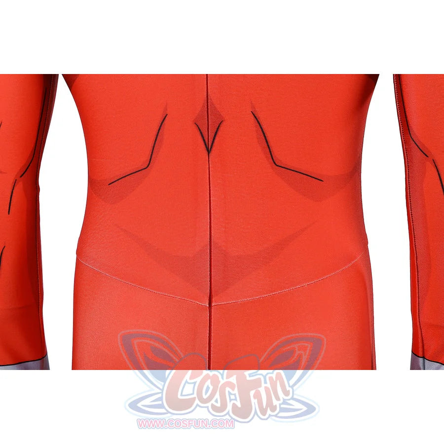 Invincible Thragg cosplay costume back seam detail follows red fabric lines through the waist area.