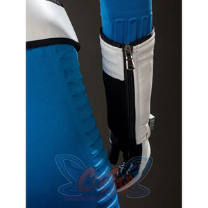 Invisible Woman cosplay costume arm guard detail sets a white cuff beside black glove fingers.
