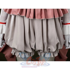 IT Pennywise Bishoujo cosplay shorts detail gathers gray bloomer fabric under the pink peplum skirt.