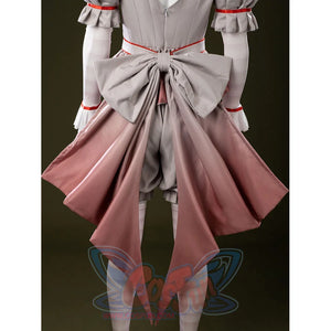 IT Pennywise Bishoujo cosplay back bow detail drops pink and gray tails from the rear waist.