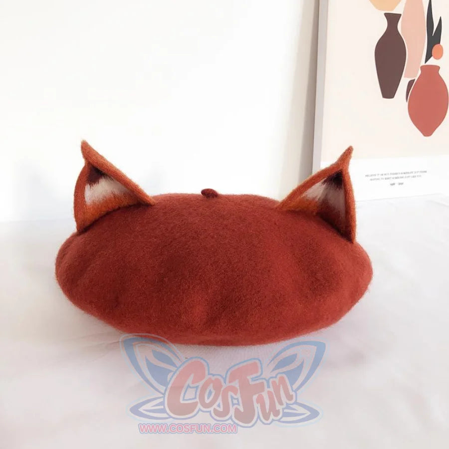 Japanese New Cute Fox Ear Caramel Woolen Beret Caps C00061 Hats&amp;caps