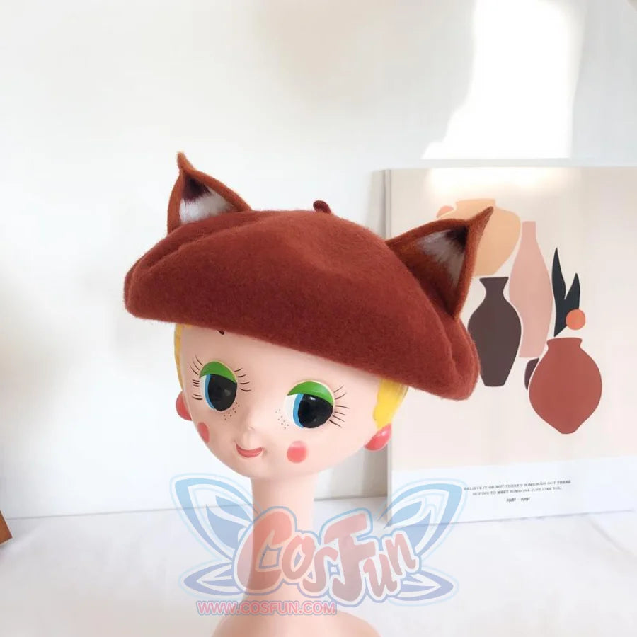 Japanese New Cute Fox Ear Caramel Woolen Beret Caps C00061 Hats&amp;caps