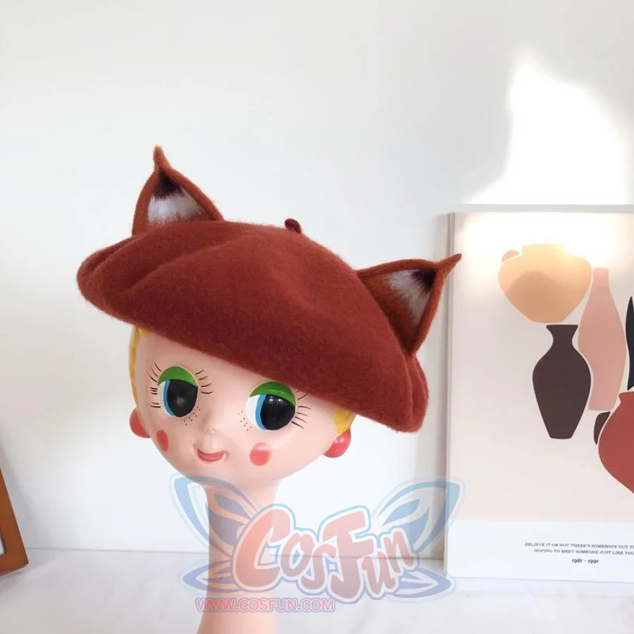 Japanese New Cute Fox Ear Caramel Woolen Beret Caps C00061 Hats&amp;caps