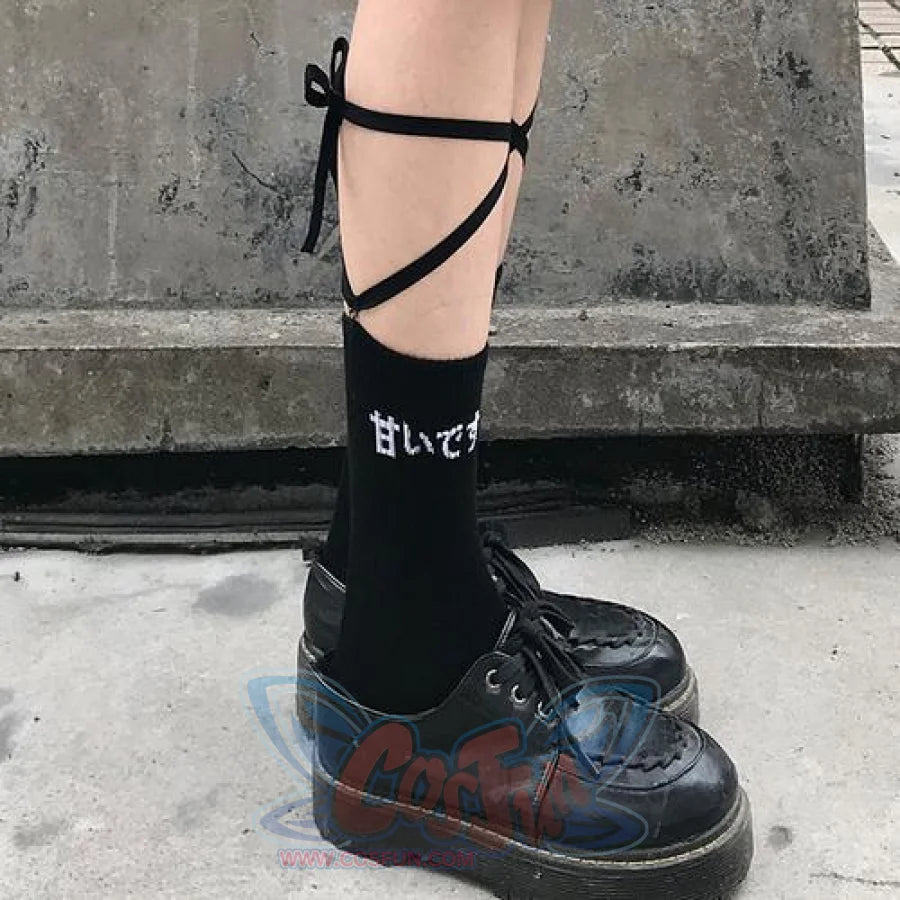 Jk Socks Tied Strip Thin Summer Kawaii Black Japanese / One Size Stockings&amp;socks