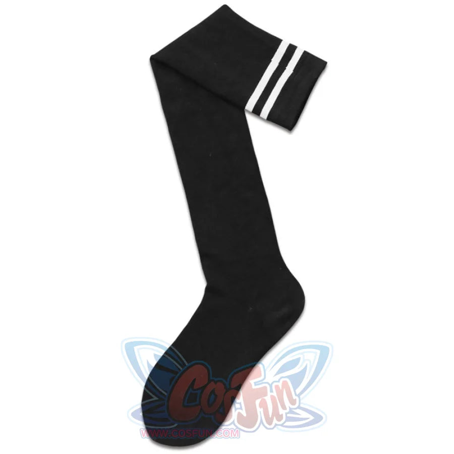 Jk Stockings Solid Color Stripe Socks Thigh High Black / One Size Stockings&amp;socks