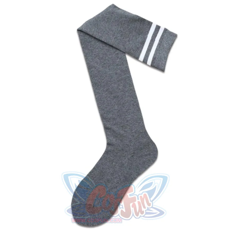 Jk Stockings Solid Color Stripe Socks Thigh High Grey / One Size Stockings&amp;socks