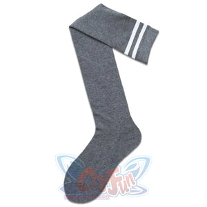 Jk Stockings Solid Color Stripe Socks Thigh High Grey / One Size Stockings&socks