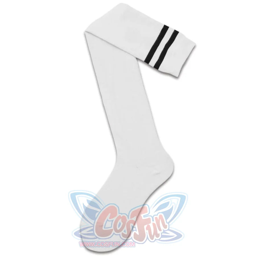 Jk Stockings Solid Color Stripe Socks Thigh High White / One Size Stockings&amp;socks
