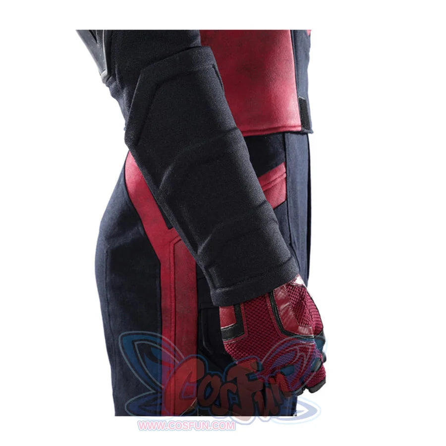 Thunderbolts John Walker cosplay costume pairs a padded black arm guard with a red and black textured glove.
