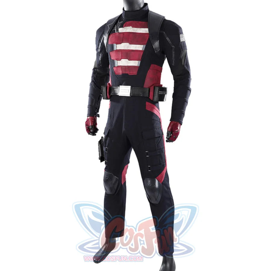Thunderbolts John Walker cosplay costume pairs a padded black suit with harness and belt.