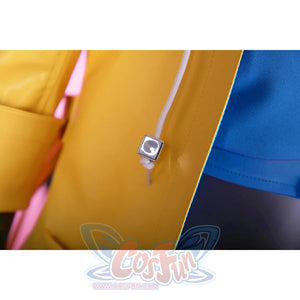 Jubilee cosplay costume centers the square silver-tone charm hanging from the yellow jacket cord.