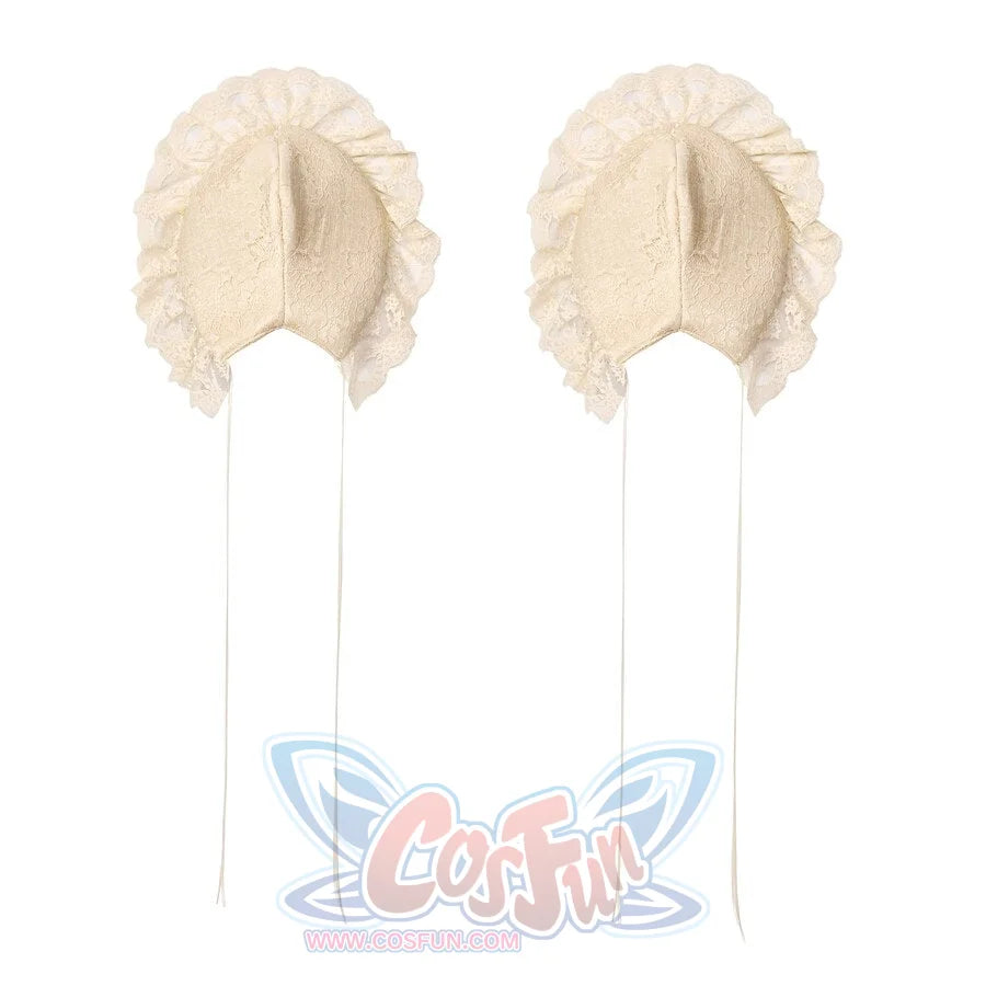 Flat lay of the Pannier Hip Pads item with cream lace, ruffled edges, and long tie straps
