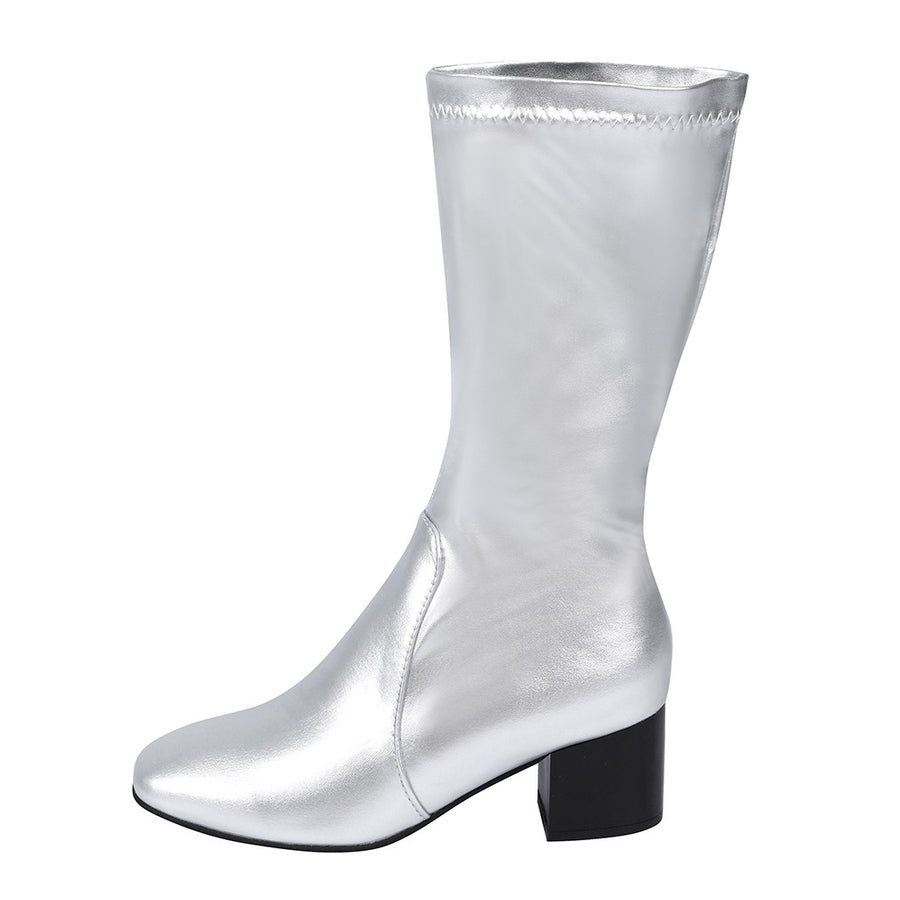 Latverian Witch cosplay boots curve into a sleek mid-calf profile while resting atop a sturdy black block heel base.