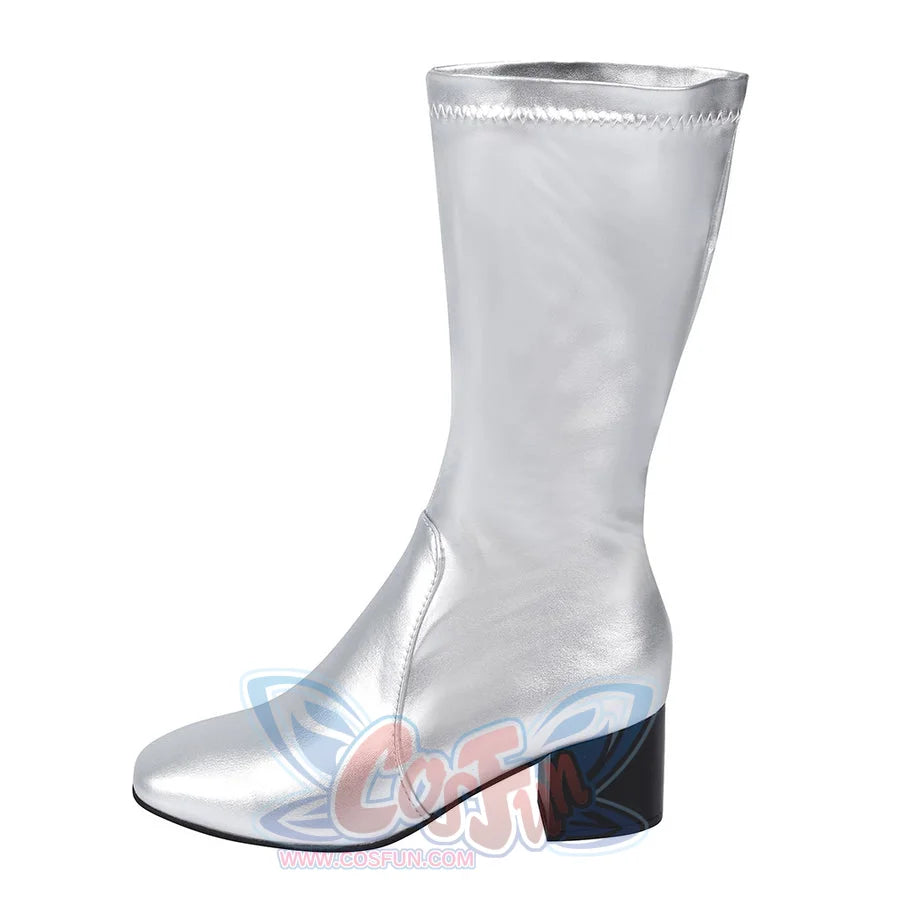 Latverian Witch cosplay boots curve into a sleek mid-calf profile while resting atop a sturdy black block heel base.