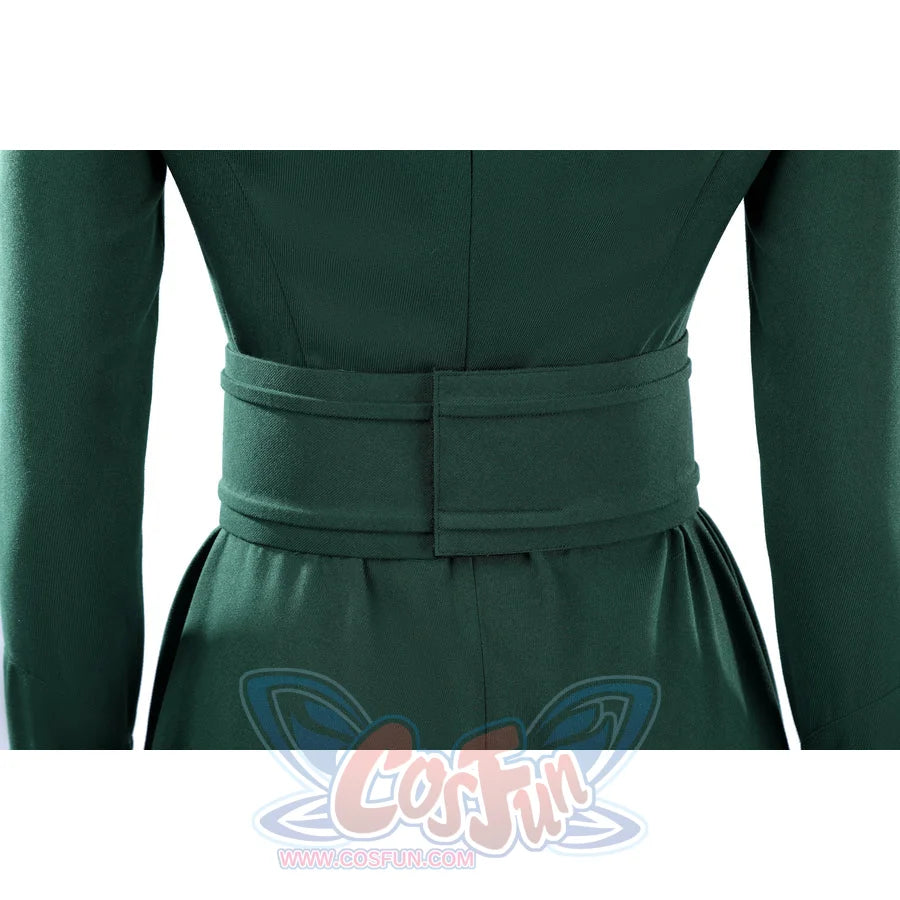 Latverian Witch cosplay costume gathers the brushed twill fabric with a fitted wide waist cincher for a clean silhouette.