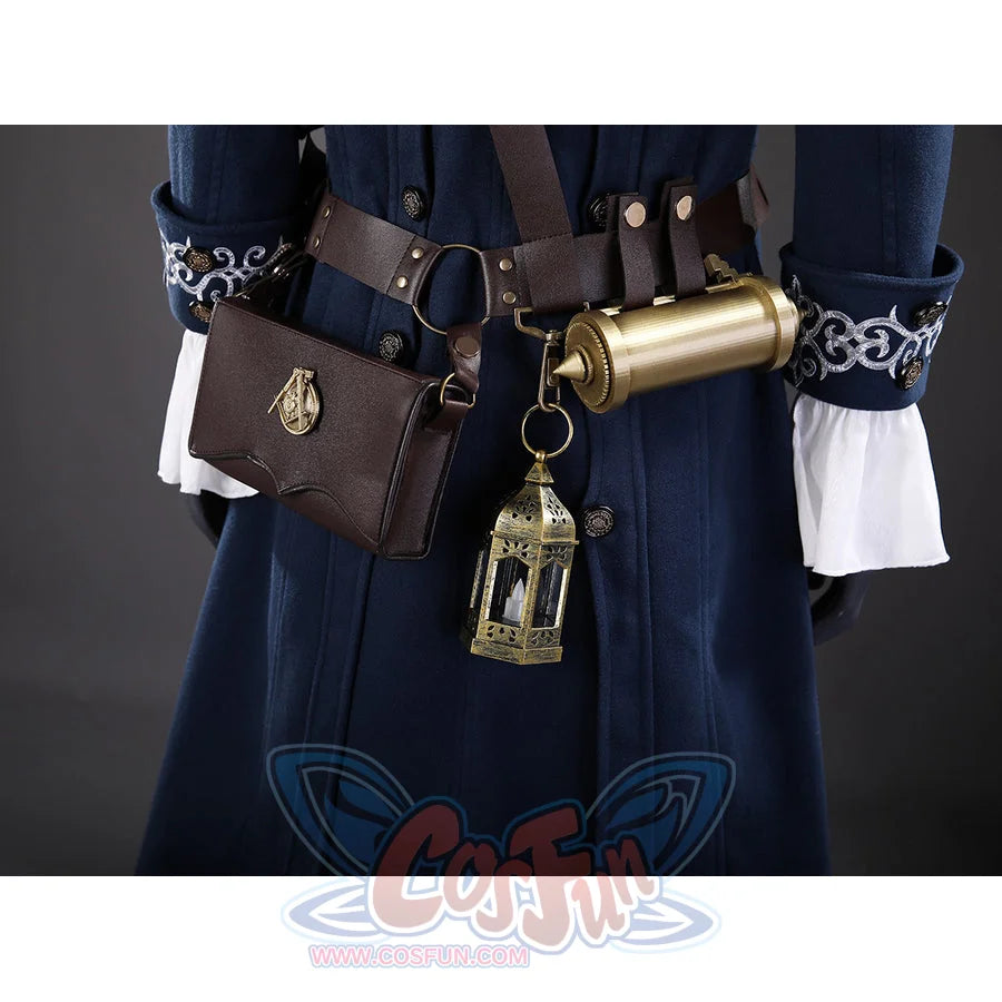 Lies of P Pinocchio cosplay costume waist pouch detail sets a brown bag beside a tiny lantern and metal tag