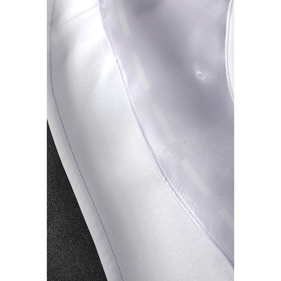 Genshin Impact Citlali cosplay fabric detail traces lavender stitching and decorative lines.