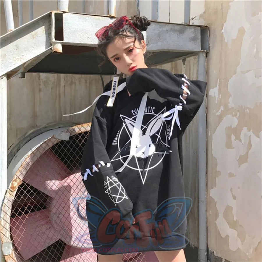 Loose Lace Up Sleeves Rabbit Hoodie Mp005932 Sweatshirt