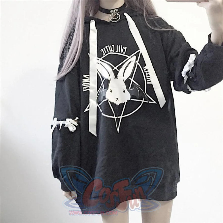 Loose Lace Up Sleeves Rabbit Hoodie Mp005932 Sweatshirt