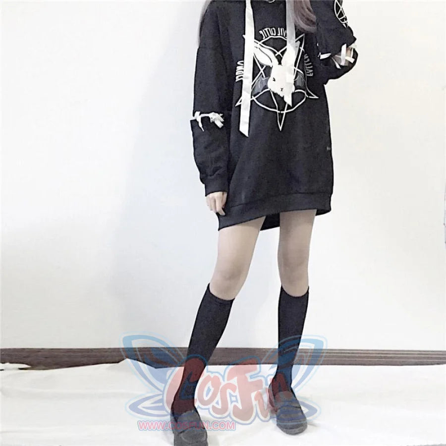 Loose Lace Up Sleeves Rabbit Hoodie Mp005932 Sweatshirt