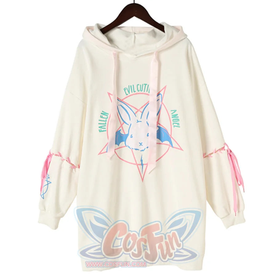 Loose Lace Up Sleeves Rabbit Hoodie Mp005932 White / S Sweatshirt