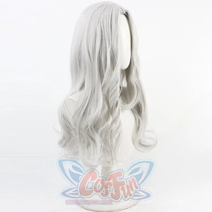 Side view of Maelle cosplay wig from Clair Obscur Expedition 33 with long white silver hair and loose curls