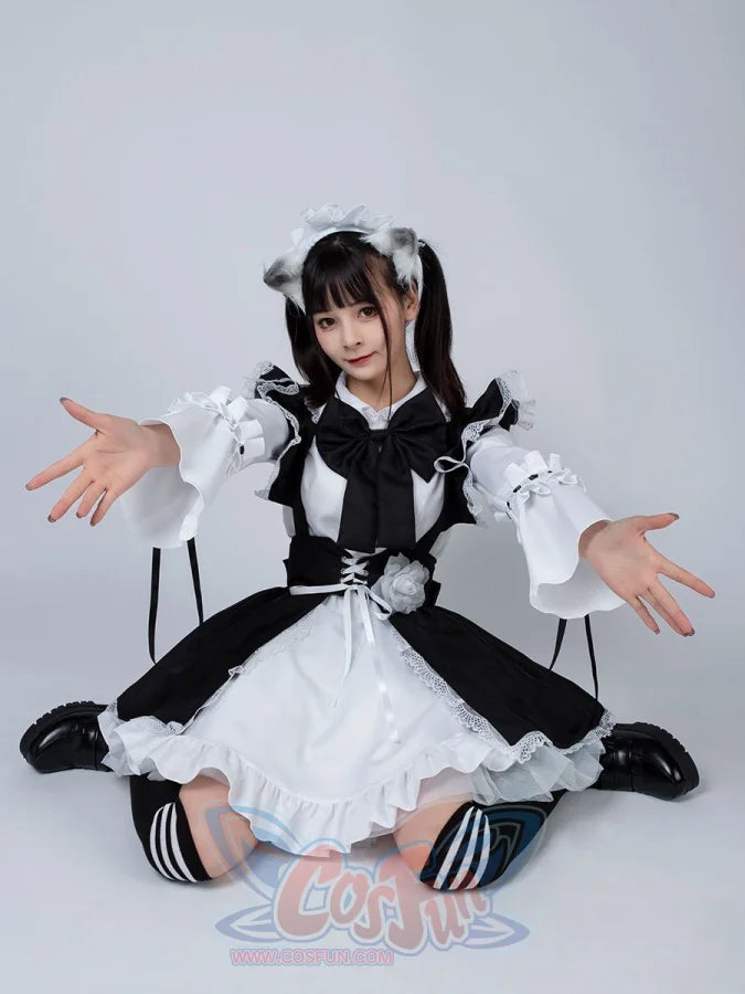 cosfun Maid Anime Dress Black and White Apron Dress Lolita Dress cosfun Maid Anime Dress Black and White Apron Dress Lolita Dress