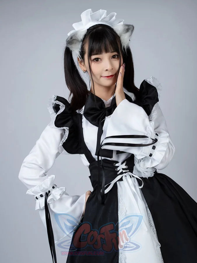 cosfun Maid Anime Dress Black and White Apron Dress Lolita Dress cosfun Maid Anime Dress Black and White Apron Dress Lolita Dress