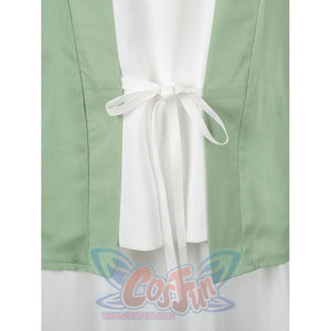 The Apothecary Diaries Maomao cosplay costume ties white cords at the front of the mint robe.