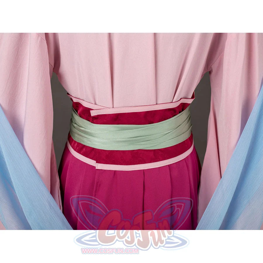 The Apothecary Diaries Maomao cosplay costume wraps the mint sash across the magenta back skirt.