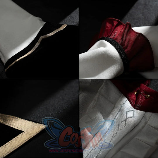 Genshin Impact Marionette Sandrone cosplay costume collects fabric trim and sleeve details in a close collage.