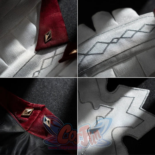 Genshin Impact Marionette Sandrone cosplay costume collects burgundy and white fabric textures.