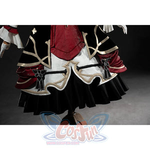 Genshin Impact Marionette Sandrone cosplay costume sets the black bow accent along the layered skirt hem.