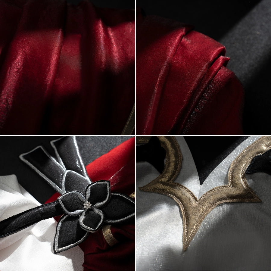 Genshin Impact Marionette Sandrone cosplay costume collects gold-tone trim and black floral details.