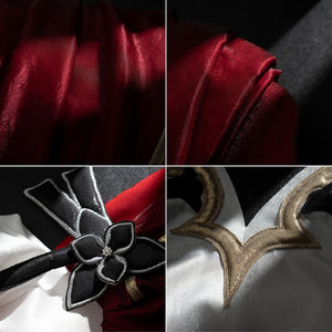 Genshin Impact Marionette Sandrone cosplay costume collects gold-tone trim and black floral details.