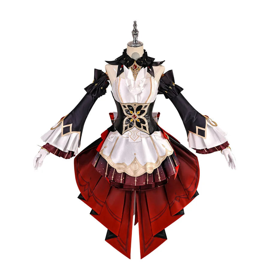COSFUN Genshin Impact Marionette Sandrone old design cosplay costume captures elegant tiered skirts and gold-tone details.