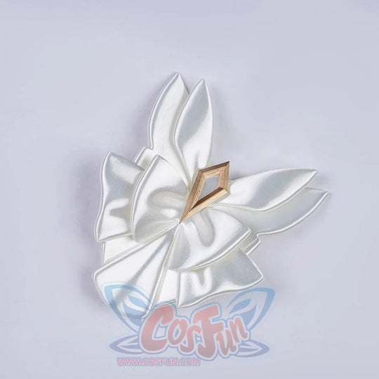 Genshin Impact Marionette Sandrone old design cosplay costume white fabric bow ornament anchors a central geometric detail.