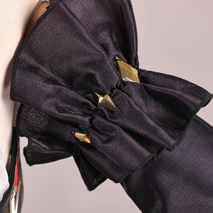 Genshin Impact Marionette Sandrone old design cosplay costume sleeve gathers fabric and secures three gold-tone accents.